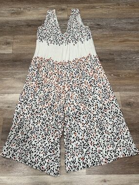 Anthropologie elevenses White Sleeveless V-Neck Floral Wide-Leg Jumpsuit
